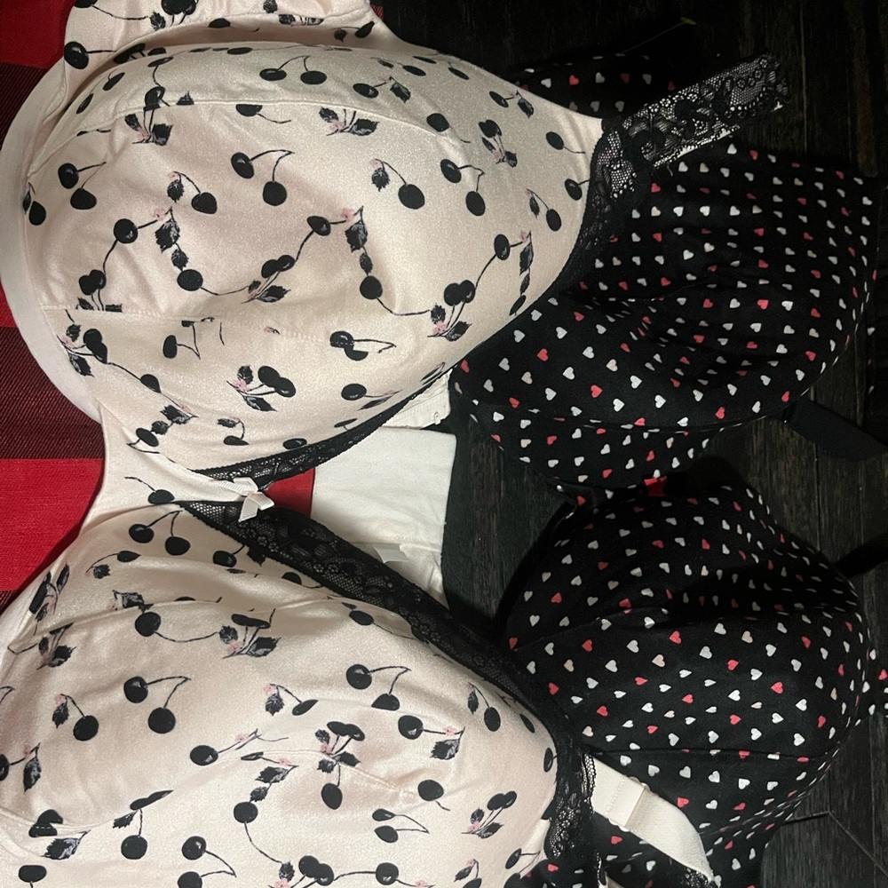 Catherines Cherry Print Bra Set - Black and White